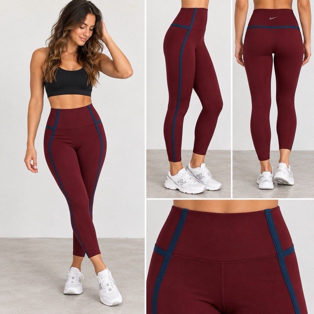 Nike ONE Dri-FIT High-Waisted Leggings XS 25in Inseam HJ1137-619 Maroon Navy